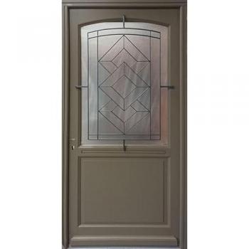 Porte d'entrée vitrée en bois Elsie vert RAL7002 dimensions 215x90 droit + poignée et barillet