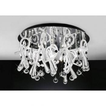Deckenleuchte Class, rund, 20 G4 Lampen, poliertes Chrom/weißes Glas/Kristall, nicht kompatibel mit LED/CFL