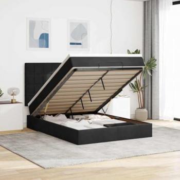 Elegant Black Velvet Ottoman Bed with Mattresses 140x190cm