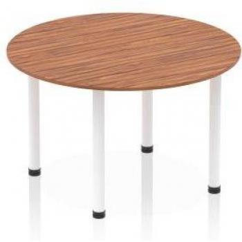 Impulse Bench 1200mm Round Table Walnut Top White Post Leg