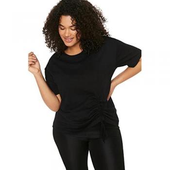 Trendyol Curve Damen‑Shirt Schwarz, 100 % Baumwolle – XL mit Raffen­ung