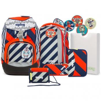 Ergobag Special Edition Schulrucksack‑Set 7‑tlg, Bär2‑D2 925, Streifen Orange/Blau