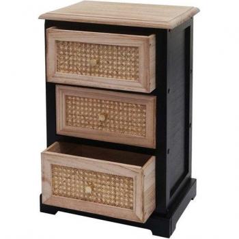 K87 Kommode aus Holz-Rattan (63×40×28 cm) – schwarze Oberfläche