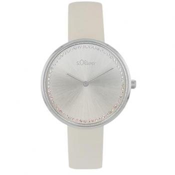 S.Oliver Quarzuhr für Damen, stilvolles Lederarmband