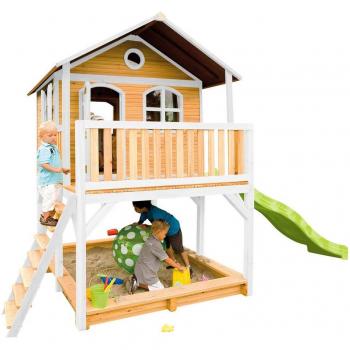 Marc Maison Enfant avec Bac à Sable & Toboggan Vert clair Aire de Jeux pour l'extérieur en marron & Blanc Maisonnette / Cabane de Jeu en Bois fsc