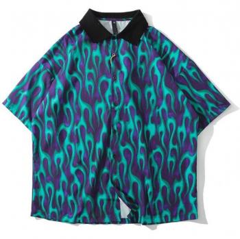 Men's Oversized Dark Icon Blue Flame Hawaiian Shirt