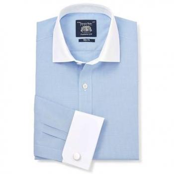 Savile Row Company Herrenhemd Blau mit Doppelmanschetten und Slim Fit