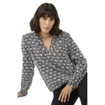 KAFFE V‑Notch Elastic Hem Blouse (Black) – Size 16 for Women