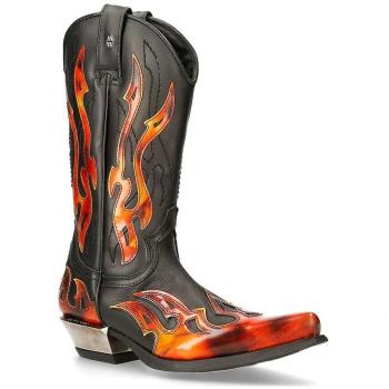 Chaussure Cowboy New Rock 7921‑S2 Cuir Noir et Rouge Flamme EU46