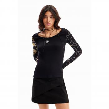 T-shirt con stampa floreale a coste
