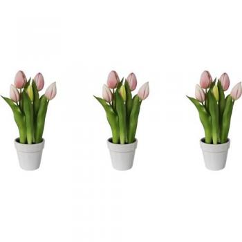 Gasper Real Touch 250 mm Pink Tulip Trio in Ceramic Pot
