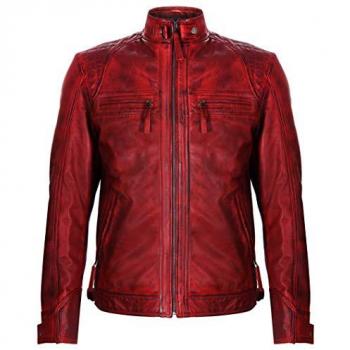 Infinity Men's Vintage Quilted Biker Jacket in Red