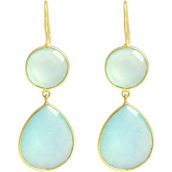 Gemshine Glitzer‑Damen‑Ohrringe 925 Silber, vergoldet – Chalcedon‑Aqua‑Grün Candy‑Tropfen (6 cm)