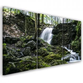 Impresión Tríptica Cascada Verde 60x40 Bosque Roca