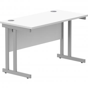 White/ Silver Steel Double Cantilever Workstation – 1200 mm × 600 mm – Core Edition
