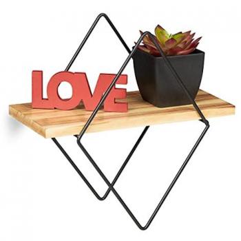 Mensola da Parete in MDF e Metallo, Design Romboidale, 30x30x15 cm, Nero/Marrone