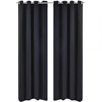 2pcs Black Blackout Curtains w/ Metal Rings, 135 x 245 cm