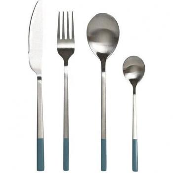 DKD Home Decor Posate 16 Pezzi Acciaio Inossidabile Blu e Argento