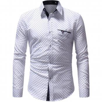 Camisa de Negocios de Algodón para Hombre con Diseño de Lunares