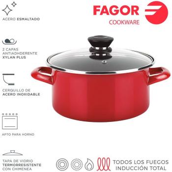 Roter Kochtopf Fagor Optimax mit emaillebeschichtetem Stahl (ø 20 cm)