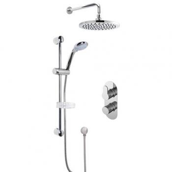 Balterley Pride Concealed Round Twin Valve with Multi-Function Slide Rail Kit – Arm & Head Shower Bundle (Silver)