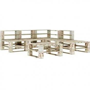 6-teiliges Gartenloungeset aus neuwertigen, weiß gestrichenen Holzpalletten