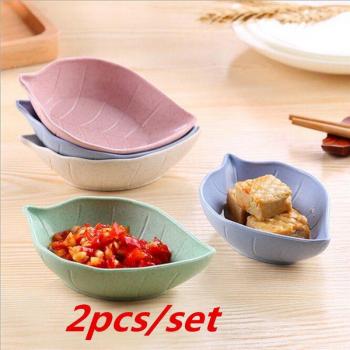 2Pcs Leaf-Shaped Food Plate Made from Wheat Straw