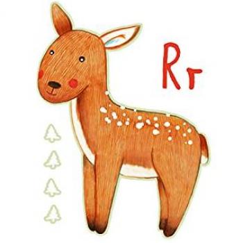 Wandtattoo WALL-ART Waldtiere Reh Buchstabe R, 89cm x 120cm, bunt, selbstklebend, entfernbar