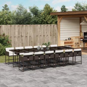 VidaXL 13-Piece Outdoor Dining Collection with Cushions Brown Poly Rattan