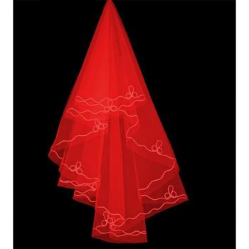 150cm Red White Short Wedding Veil with Lace Edge