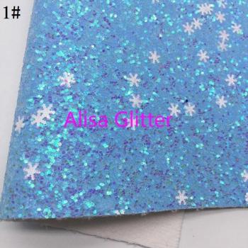 Alisa Shiny Blue A4 Synthetic Fabric – Glitter, Snowflakes, and Floral Pattern