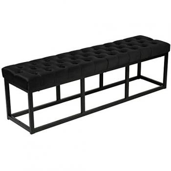 Banco Polson tapizado en terciopelo negro | 150 cm