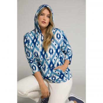 Felpa in cotone con cappuccio, stampa etnica, Donna, Bianco, Taglia 64/66