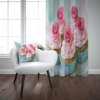 Living Room Kitchen 3D Printed Cupcake Rose Candy Curtain and Pillow Case