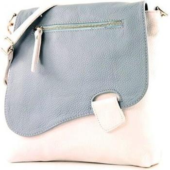 Modamoda De T146 Ledermessenger – Weiß/Ice Blue – Schultertasche