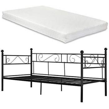 Divan en Acier Lit Double avec Matelas Öko-Tex Standard 100 209 x 96,5 x 100 cm Noir