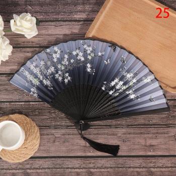 Hand Held Retro Silk Fan with Floral Ornaments