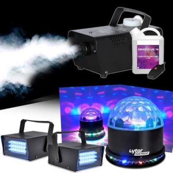 Système de Fumée 400W avec Liquide et Lumière LED RVB SunMagic + 2 Leds Strobe