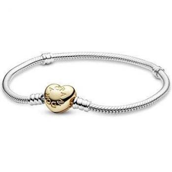 Bracciale Pandora con design a catena a forma di serpente e chiusura a cuore in pavé 568707C00