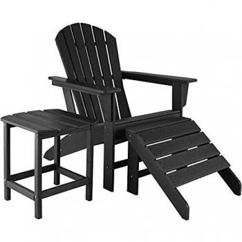 Tectake Janis Sedia da giardino con poggiapiedi e tavolino comodo set da giardino in effetto legno (Nero)