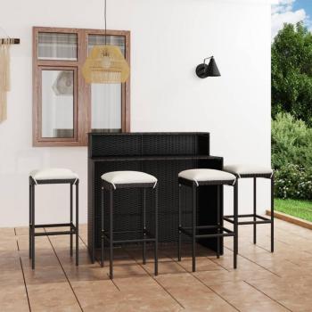 Mobilier de jardin bar avec coussins noir 5 pcs