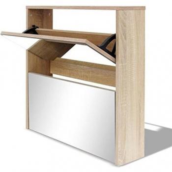 2-Layer Shoe Cabinet with Mirror Oak 63x17x67 cm vidaXL