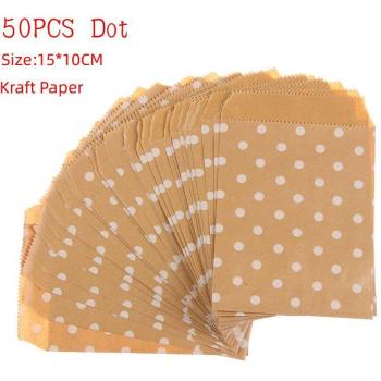 Sacs à pâtisserie en papier kraft à pois, 50 pièces, 15x10 CM