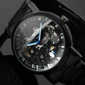 Montre-bracelet mécanique squelette pour hommes