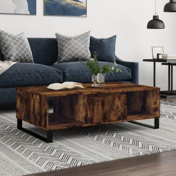 Table Basse en Bois d'Ingénierie Chêne Fumé 104x60x35 cm avec Compartiments