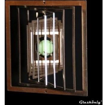 Placa decorativa de viento cuadrada de acero inoxidable, pequeña (9x9 cm), con bola de cristal verde menta de 16 mm de diámetro, diseñada para jardín y exhibición como joya de ventana