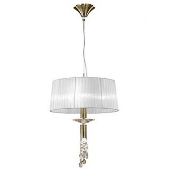 Suspension Tiffany 3+1 E27+G9 Laiton Antique Abat-jour Blanc Cristal Transparent