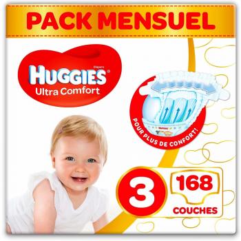 HUGGIES Windeln Ultra Comfort, Größe 3 (4-9 kg), 168 Stück, mit Nässeindikator