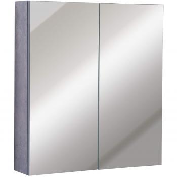 Kleankin Mirror Cabinet with Two Doors and LED Lights, Modern Bathroom Shelf Unit, Waterproof Construction, Wooden Frame, Cement Grey