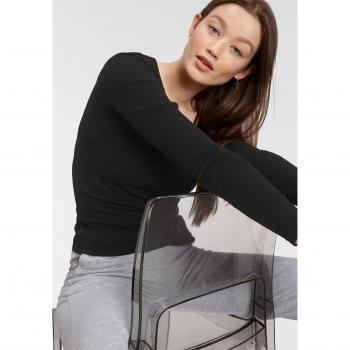 Flashlights Langarmshirt Langarm, figurbetont, unifarben, Rundhalsausschnitt
